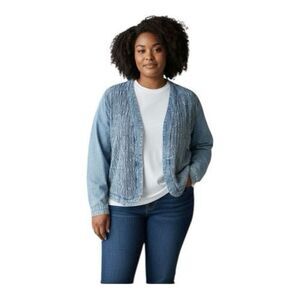 Vintage Saint German Paris Women Blue Denim Jacket Size L Casual Open Front